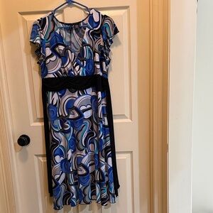 New Directions Blue and Black Swirl Midi Dress